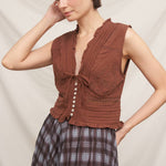 rust embroidered blouse, brown embroidered top, western blouse, prairie blouse, sleeveless western top, boho blouse, fall blouse, button front blouse, feminine western top, rust sleeveless top