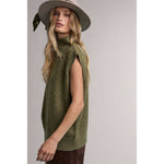 olive sweater vest, mock neck sweater vest, sleeveless knit sweater, relaxed fit sweater vest, lightweight knit vest, women's olive knit top, layering sweater vest, casual fall sweater, oversized sweater vest, mock neck knit top