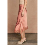 Dawn Lace-Trim Satin Midi Skirt