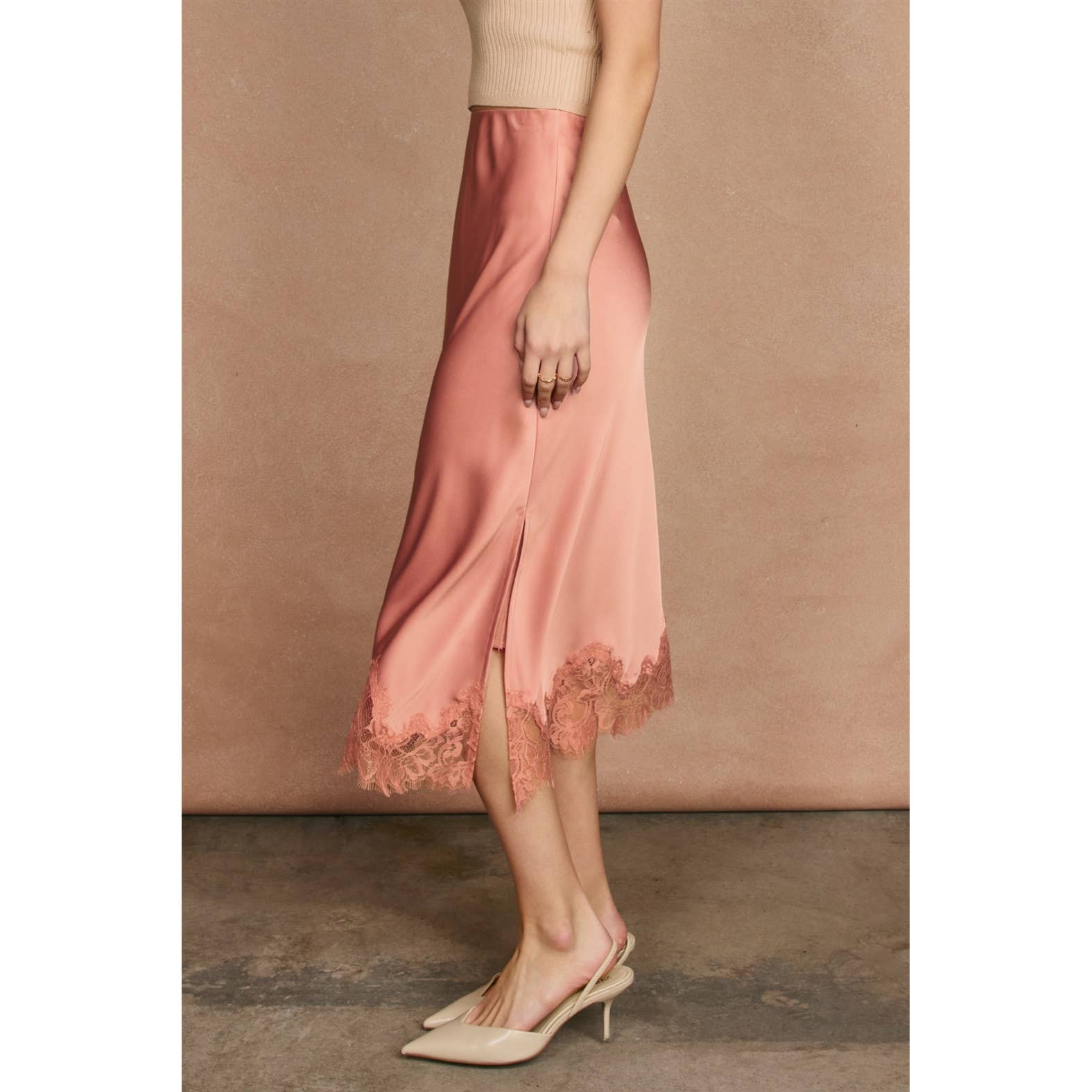 Dawn Lace-Trim Satin Midi Skirt