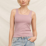 Square Neck Ribbed Built-In Bra Tank