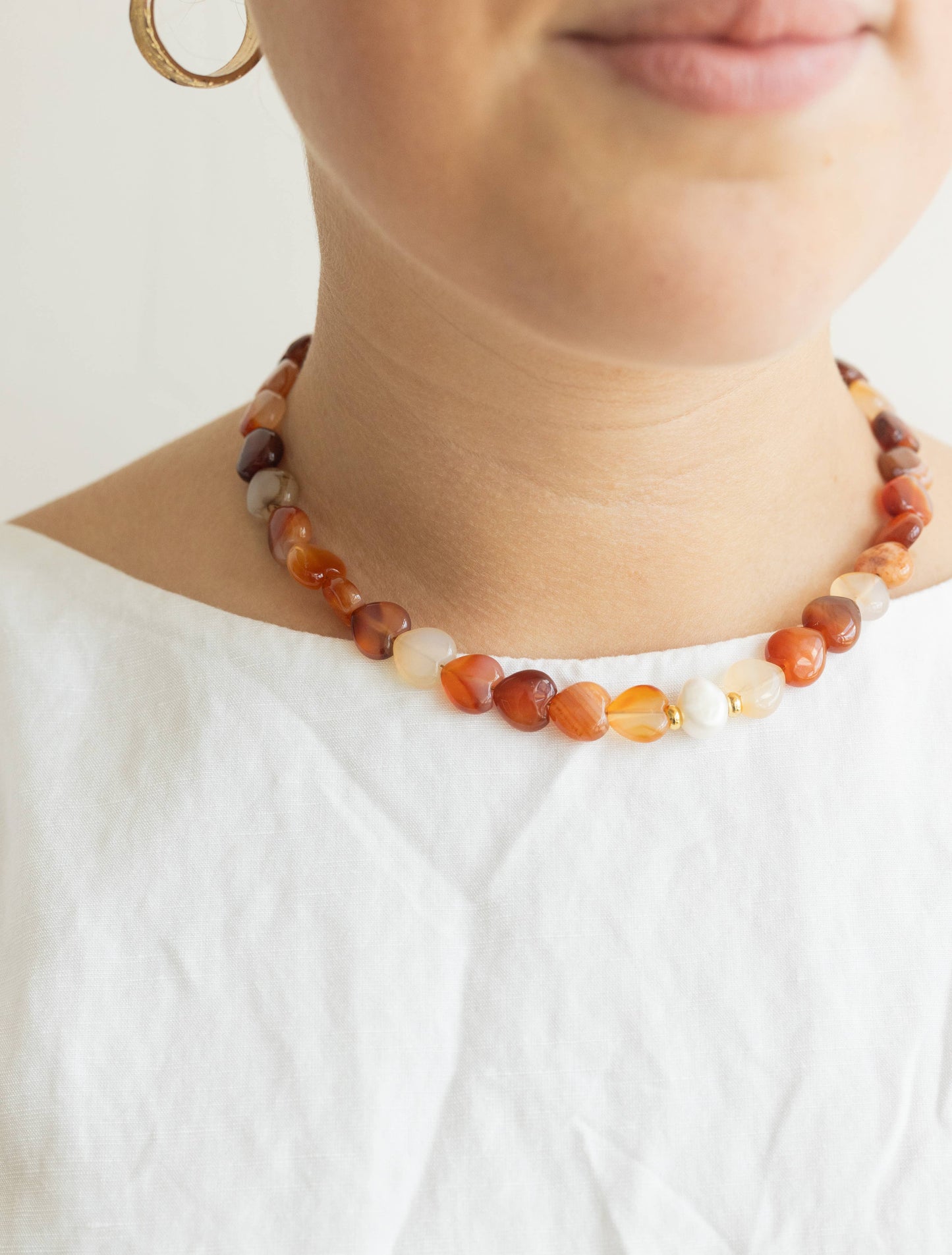 Amore Necklace – Carnelian Heart Beaded Necklace with Pearl
