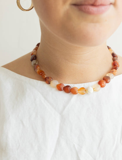 Amore Necklace – Carnelian Heart Beaded Necklace with Pearl