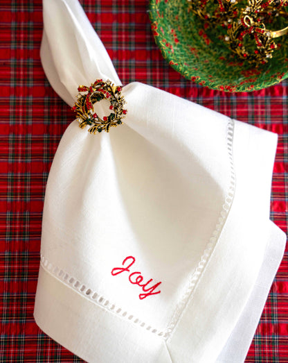 Holiday Words Linen Napkin Set — White, Set of Four