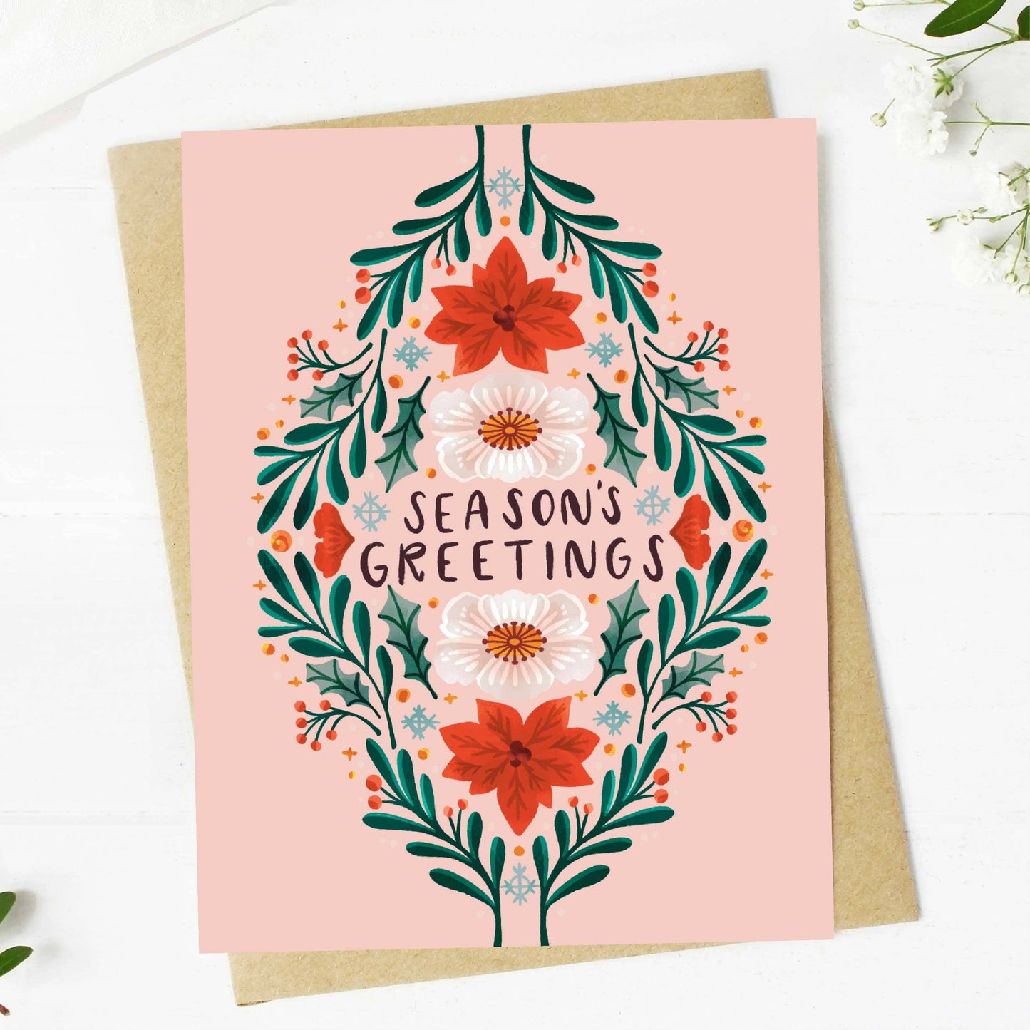 Season’s Greetings Winter Floral Card