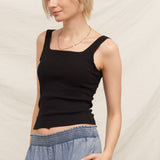 Square Neck Ribbed Built-In Bra Tank