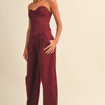 burgundy wide leg pants, pleated wide leg pants, high waisted trousers, women's burgundy pants, matching set pants, dressy wide leg pants, fall trousers, elegant women's pants, boutique clothing, west of may boutique