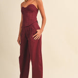 burgundy wide leg pants, pleated wide leg pants, high waisted trousers, women's burgundy pants, matching set pants, dressy wide leg pants, fall trousers, elegant women's pants, boutique clothing, west of may boutique