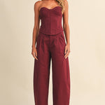 burgundy corset top, sweetheart neckline top, strapless corset top, structured corset top, burgundy going out top, women's corset top, matching set top, fall outfit, boutique corset top, west of may boutique