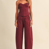burgundy corset top, sweetheart neckline top, strapless corset top, structured corset top, burgundy going out top, women's corset top, matching set top, fall outfit, boutique corset top, west of may boutique