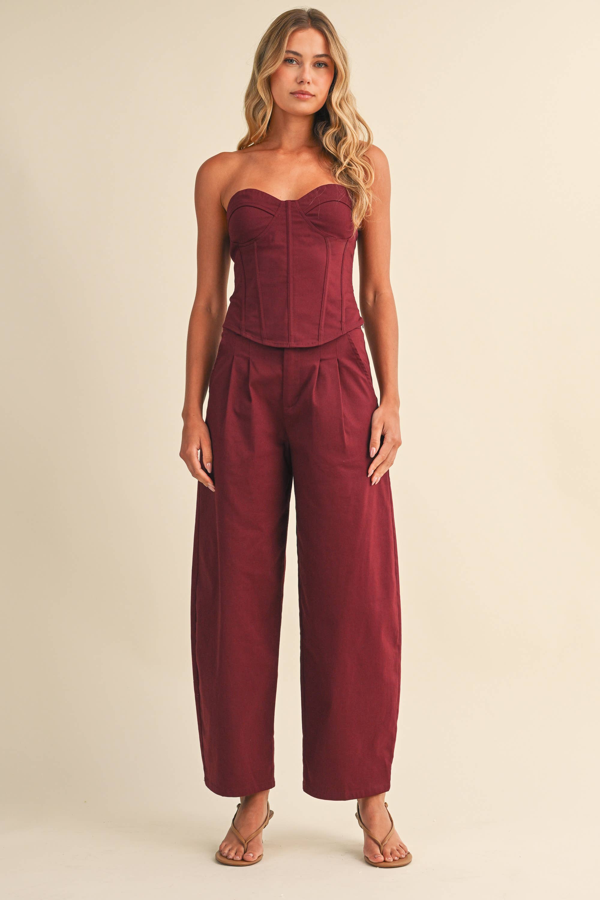 burgundy corset top, sweetheart neckline top, strapless corset top, structured corset top, burgundy going out top, women's corset top, matching set top, fall outfit, boutique corset top, west of may boutique