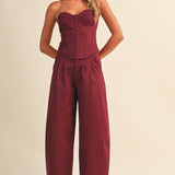 burgundy wide leg pants, pleated wide leg pants, high waisted trousers, women's burgundy pants, matching set pants, dressy wide leg pants, fall trousers, elegant women's pants, boutique clothing, west of may boutique