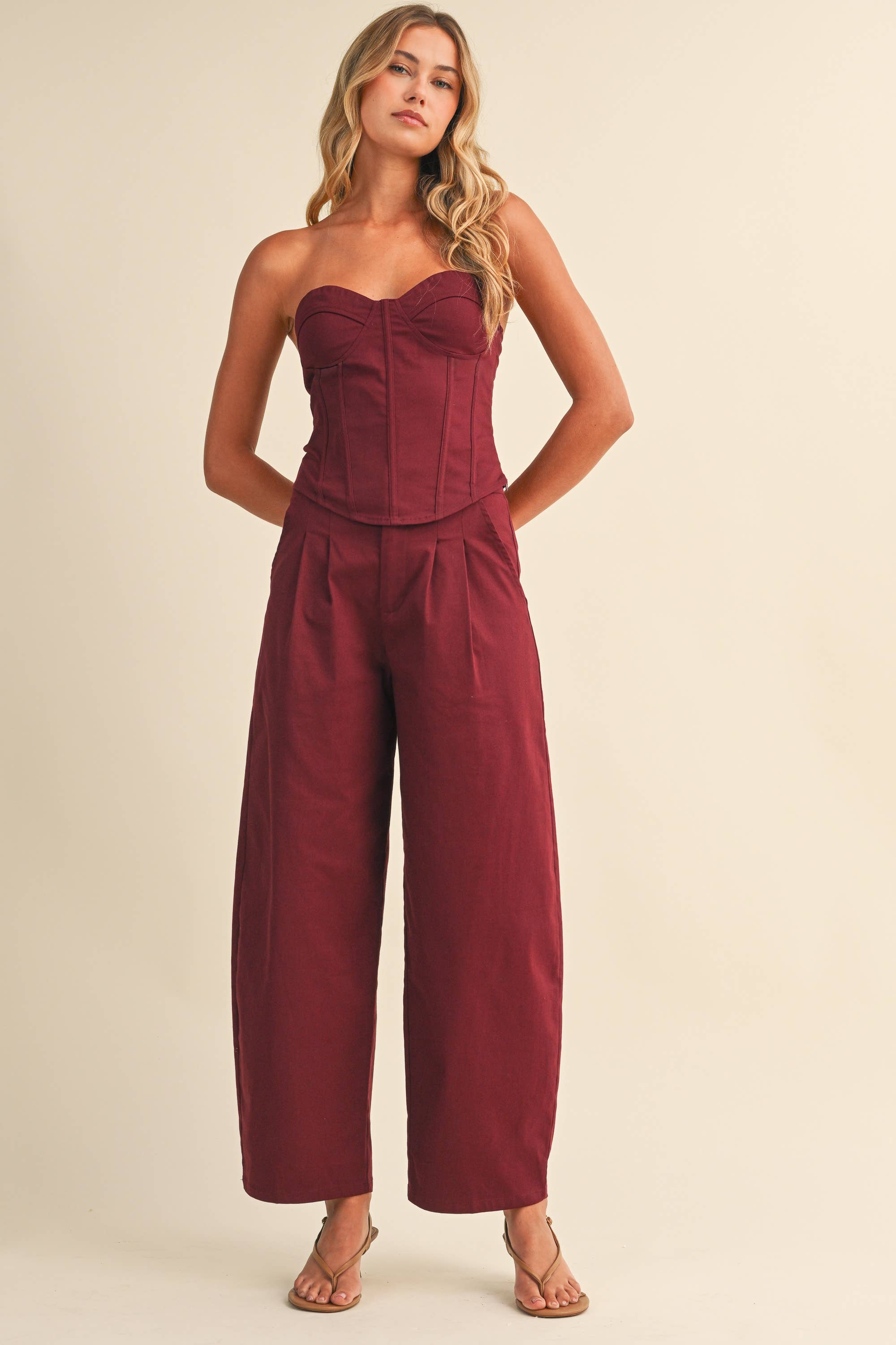 burgundy wide leg pants, pleated wide leg pants, high waisted trousers, women's burgundy pants, matching set pants, dressy wide leg pants, fall trousers, elegant women's pants, boutique clothing, west of may boutique