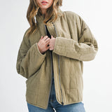 quilted oversized jacket, olive quilted cotton jacket, lightweight fall jacket women, oversized zip front jacket, washed cotton quilted coat, casual layering jacket, dolman sleeve jacket, relaxed fit quilted outerwear, free people jacket dupe