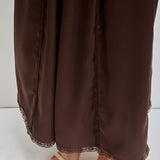 chocolate satin wide leg pants with an elastic waist, pockets and delicate lace detailing. wear them alone or pair with the matching top, sold separately.
