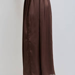 chocolate satin pants, brown satin pants, satin wide leg pants, lace trim pants, lace satin pants, matching set pants, chocolate matching set, pajama style pants, flowy wide leg pants, elastic waist pants, women's satin pants, plus size satin pants, western boutique clothing