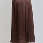 chocolate satin wide leg pants with an elastic waist, pockets and delicate lace detailing. wear them alone or pair with the matching top, sold separately.