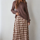 brown plaid midi skirt, plaid maxi skirt, fall midi skirt, brown gingham skirt, matching skirt set, plaid matching set, western midi skirt, boho plaid skirt, full midi skirt, elastic waist skirt, brown fall skirt, Antelope skirt, Antelope matching set