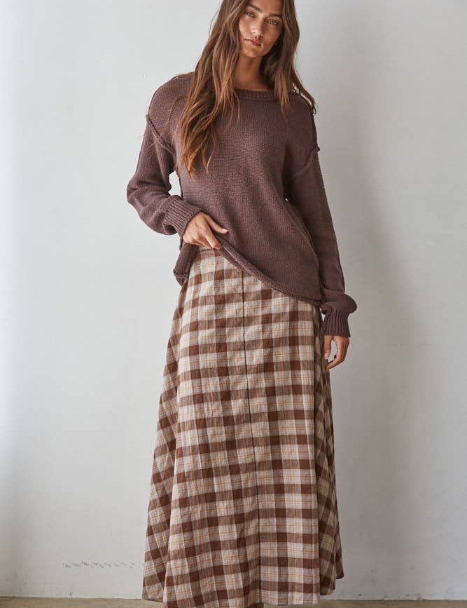 brown plaid midi skirt, plaid maxi skirt, fall midi skirt, brown gingham skirt, matching skirt set, plaid matching set, western midi skirt, boho plaid skirt, full midi skirt, elastic waist skirt, brown fall skirt, Antelope skirt, Antelope matching set