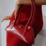 red shoulder bag shown on model