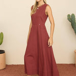 burgundy midi dress, sleeveless A-line midi dress, fall midi dress with pockets, classic burgundy dress, women's occasion dress, everyday midi dress, boutique women's dress, West of May Boutique