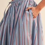 striped balloon pants, cotton balloon pants, striped drawstring pants, women's striped pants, blue and burgundy striped pants, relaxed fit pants, boho cotton pants, comfortable casual pants, fall casual outfit, women's boutique pants, west of may boutique