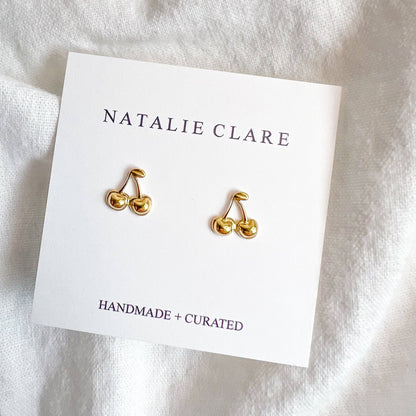 Gold Cherry Stud Earrings