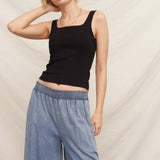 Square Neck Ribbed Built-In Bra Tank