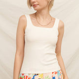 Square Neck Ribbed Built-In Bra Tank