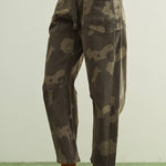 camouflage straight leg utility pants with drawstring waist
washed camo cotton twill pants with patch pockets
relaxed fit camouflage pants for women
cropped straight leg camo utility pants
cotton stretch cargo-inspired pants with adjustable waist
olive camouflage casual pants with front patch pockets
relaxed camouflage trousers styled with black tank
utility-inspired camo pants with drawstring belt
