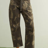 camouflage straight leg utility pants with drawstring waist
washed camo cotton twill pants with patch pockets
relaxed fit camouflage pants for women
cropped straight leg camo utility pants
cotton stretch cargo-inspired pants with adjustable waist
olive camouflage casual pants with front patch pockets
relaxed camouflage trousers styled with black tank
utility-inspired camo pants with drawstring belt