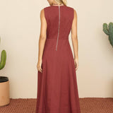 burgundy midi dress, sleeveless A-line midi dress, fall midi dress with pockets, classic burgundy dress, women's occasion dress, everyday midi dress, boutique women's dress, West of May Boutique