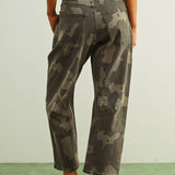 camouflage straight leg utility pants with drawstring waist
washed camo cotton twill pants with patch pockets
relaxed fit camouflage pants for women
cropped straight leg camo utility pants
cotton stretch cargo-inspired pants with adjustable waist
olive camouflage casual pants with front patch pockets
relaxed camouflage trousers styled with black tank
utility-inspired camo pants with drawstring belt