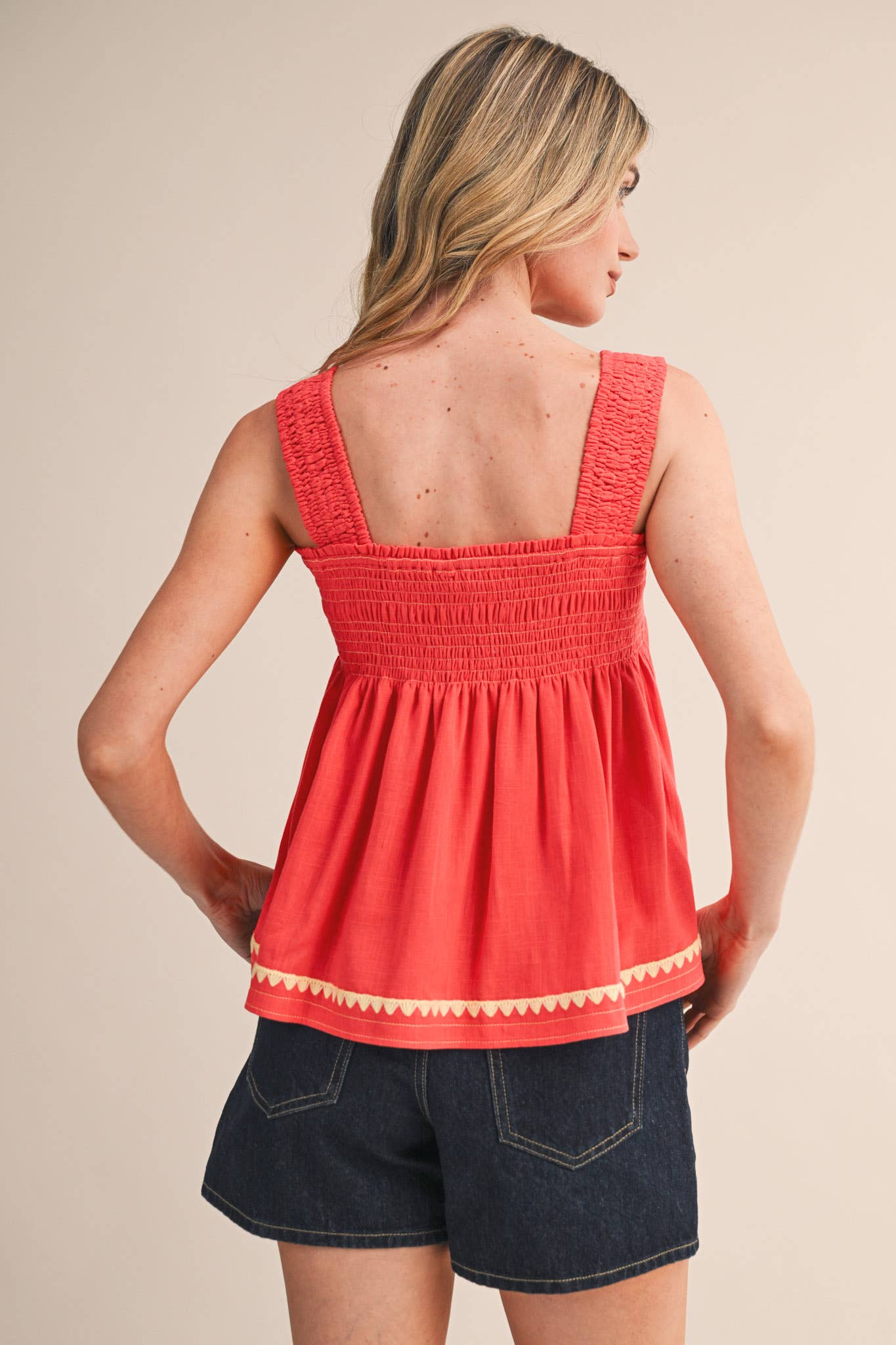 red smocked top
cotton linen tank top
square neck summer top
sleeveless swing top
watermelon red blouse
smocked bodice top
cotton linen summer blouse
casual summer outfit
red sleeveless top women
lightweight summer top
county fair outfit
vacation outfit women
relaxed fit summer blouse
boutique summer clothing
square neckline tank
summer picnic outfit
breathable cotton linen top
feminine summer blouse
bright red summer top
americana summer style