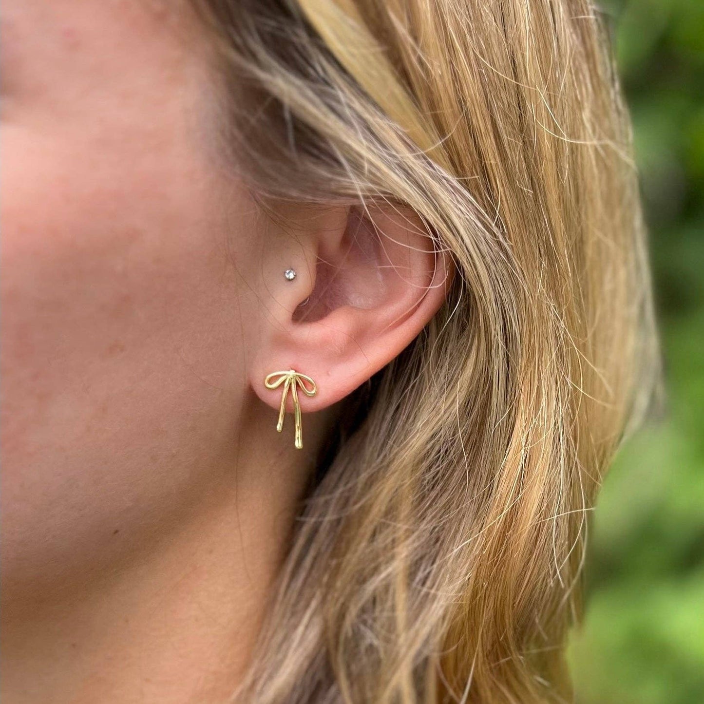 Gold Ribbon Stud Earrings