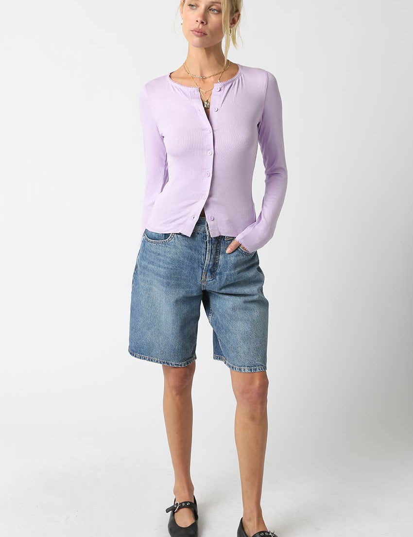 Soft Violet Lightweight Ribbed Cardigan