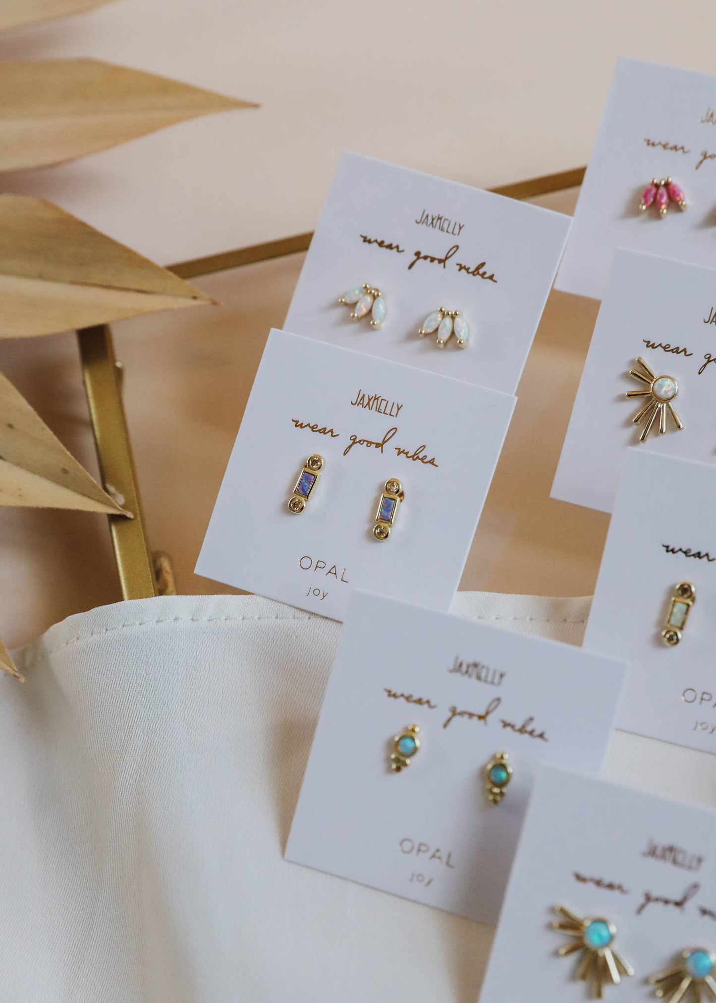 Luna Crown Studs – White Opal & Gold