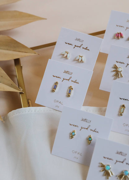 Luna Crown Studs – White Opal & Gold