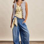 wide leg pull on denim pants
elastic waistband denim pants
lightweight cotton denim trousers
relaxed wide leg jeans women
drawstring waist denim pants
comfortable boutique denim pants
soft wide leg denim jeans
everyday relaxed denim pants