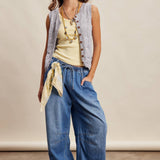 wide leg pull on denim pants
elastic waistband denim pants
lightweight cotton denim trousers
relaxed wide leg jeans women
drawstring waist denim pants
comfortable boutique denim pants
soft wide leg denim jeans
everyday relaxed denim pants