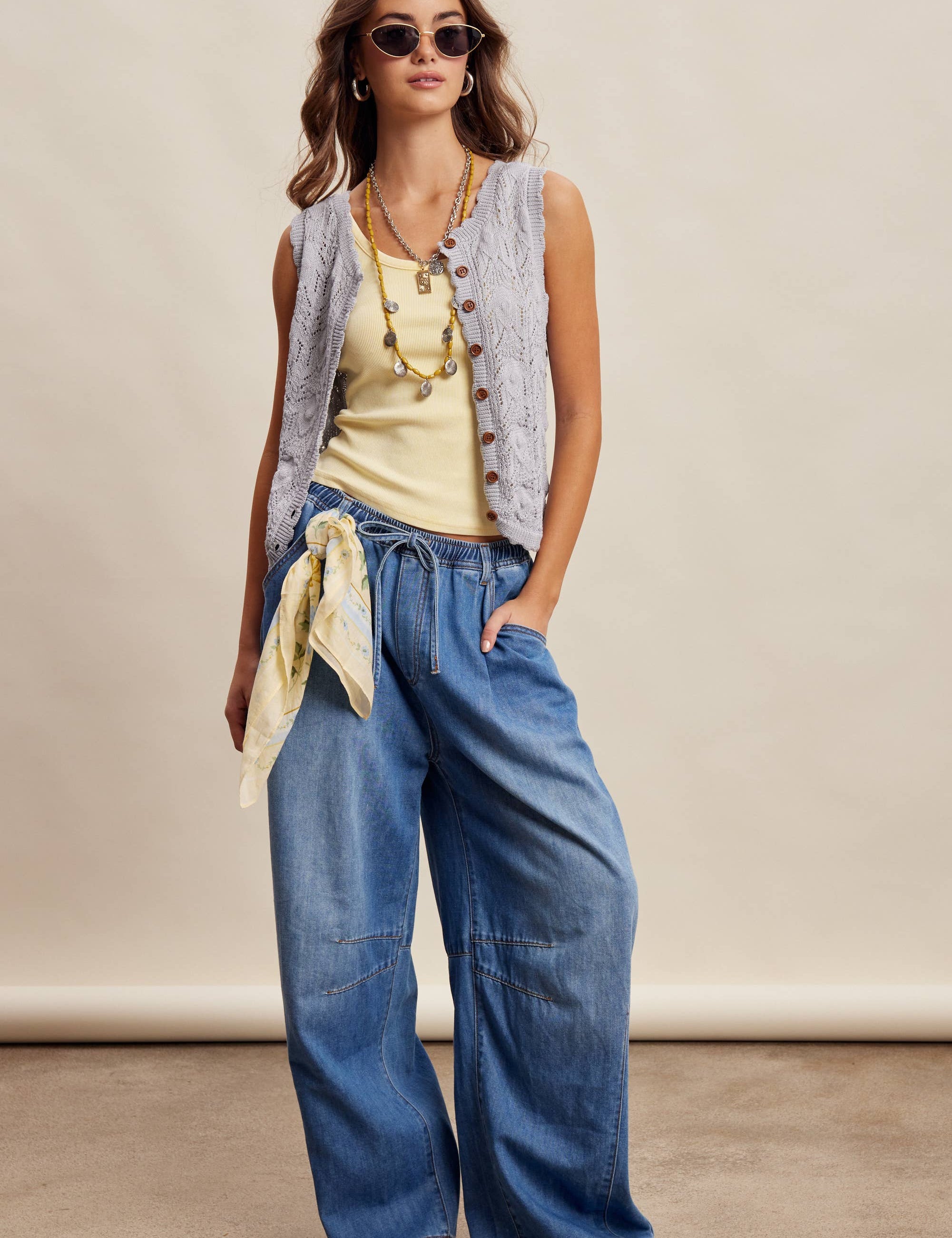 wide leg pull on denim pants
elastic waistband denim pants
lightweight cotton denim trousers
relaxed wide leg jeans women
drawstring waist denim pants
comfortable boutique denim pants
soft wide leg denim jeans
everyday relaxed denim pants