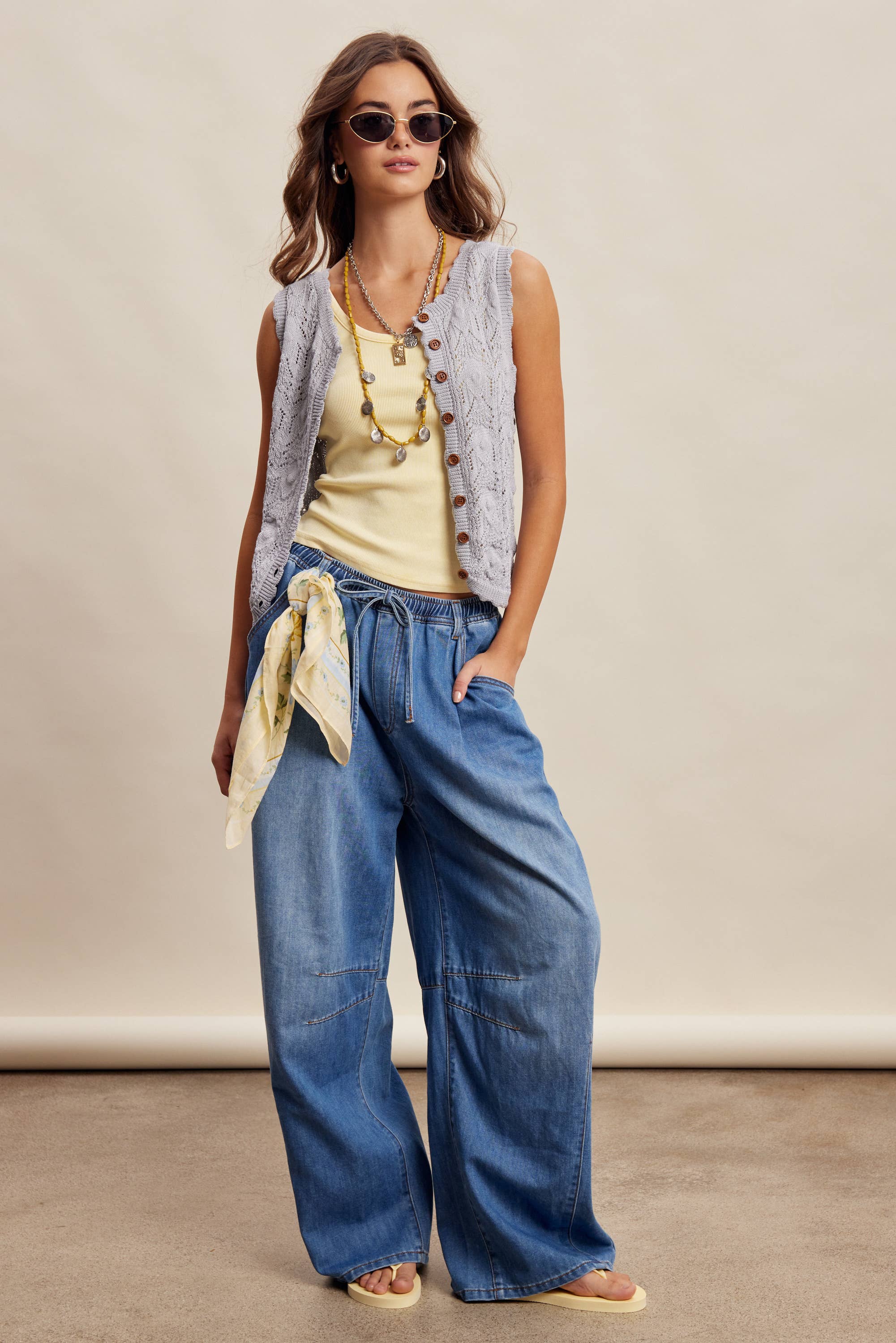 wide leg pull on denim pants
elastic waistband denim pants
lightweight cotton denim trousers
relaxed wide leg jeans women
drawstring waist denim pants
comfortable boutique denim pants
soft wide leg denim jeans
everyday relaxed denim pants