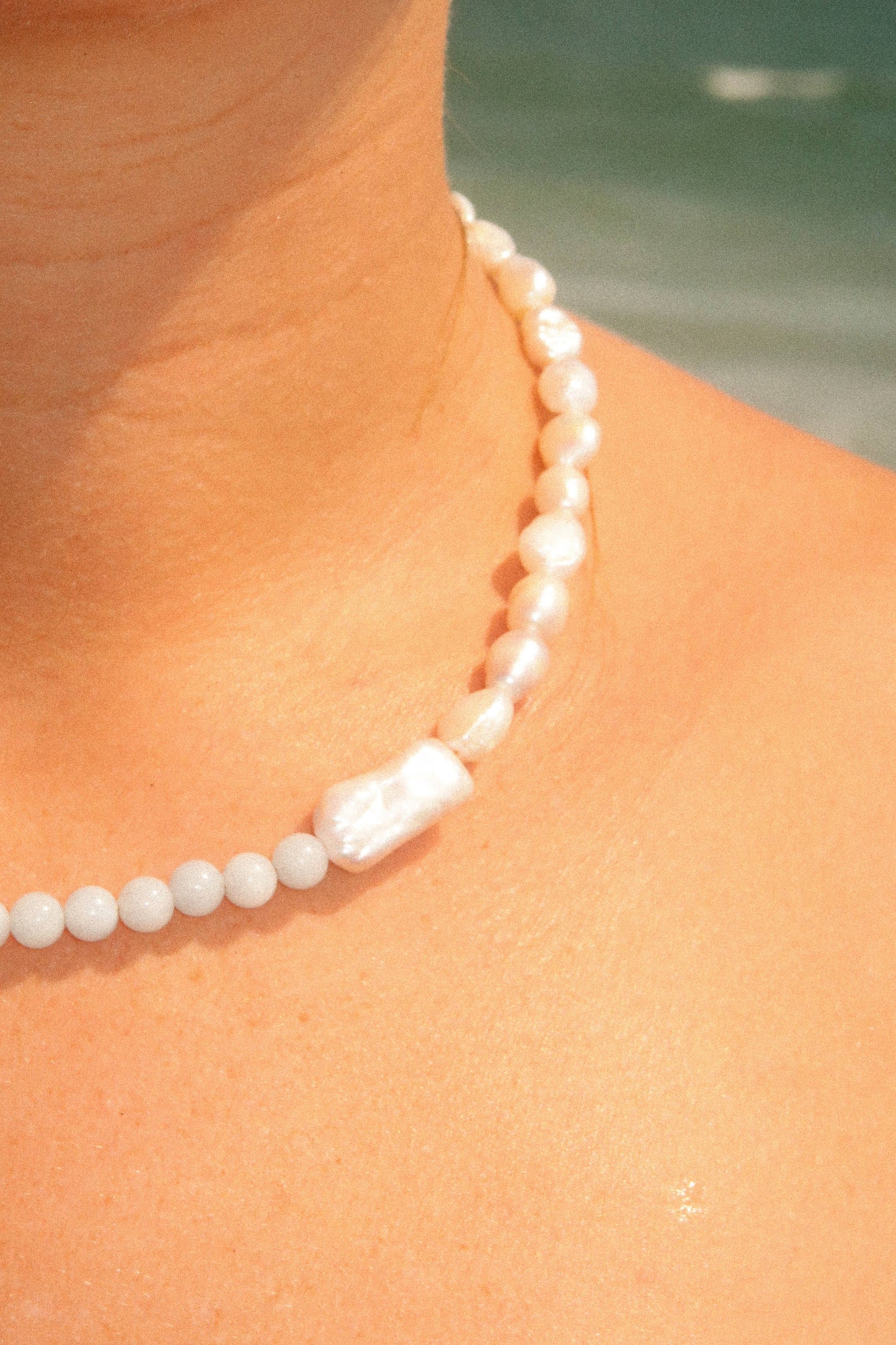 Belle Necklace – Blue Jade and Freshwater Pearl Beaded Necklace