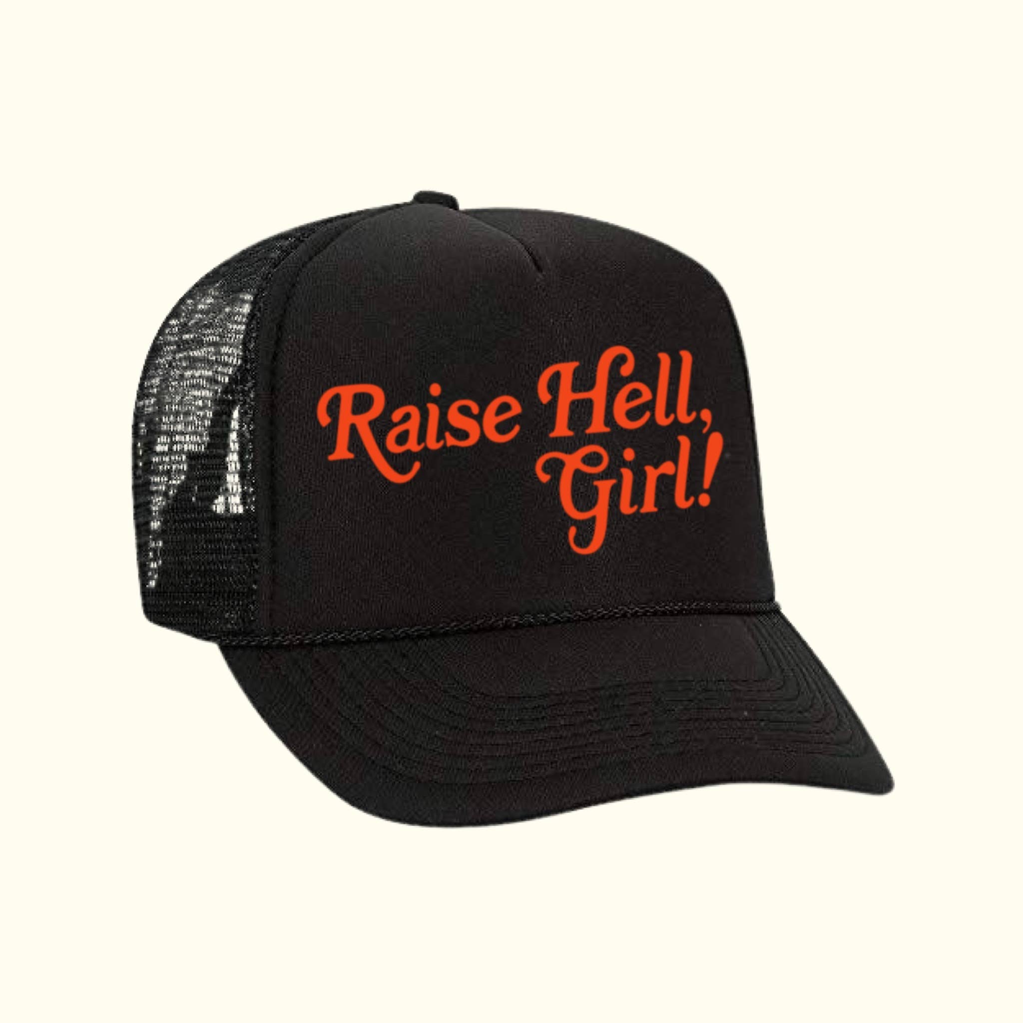 black trucker hat, black hat, black and red trucker hat, feminist trucker hat, girl power, edgy hat, summer trucker hat, unique trucker hat
