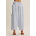 blue striped wide leg pants
coastal summer pants women
lightweight vacation pants
relaxed striped lounge pants
elastic waist wide leg pants
resort wear boutique pants
beach vacation outfit women
casual coastal style pants
striped summer trousers women
west of may spritz collection