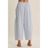 blue striped wide leg pants
coastal summer pants women
lightweight vacation pants
relaxed striped lounge pants
elastic waist wide leg pants
resort wear boutique pants
beach vacation outfit women
casual coastal style pants
striped summer trousers women
west of may spritz collection