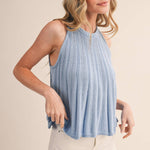 blue pointelle sweater tank
sleeveless knit tank women
lightweight sweater knit tank
round neck summer knit top
soft blue sleeveless sweater top
pointelle knit summer tank
women’s swing knit tank
coastal summer knit top
elevated casual summer top
summer spritz collection top