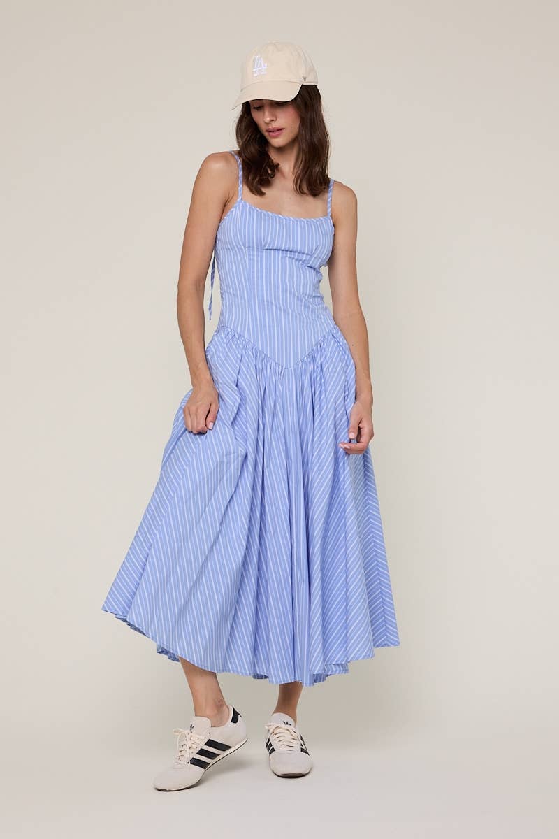 blue striped midi dress
pale blue summer dress
americana summer outfit
southern summer style
fit and flare midi dress
striped sundress for women
classic americana fashion
fourth of july outfit women
feminine summer midi dress
coastal countryside style
adjustable strap midi dress
blue and white striped dress
casual summer boutique dress
nostalgic summer fashion
east tennessee boutique clothing
summer picnic dress
farmhouse summer outfit
lightweight summer midi dress
romantic summer dress
countryside summer a