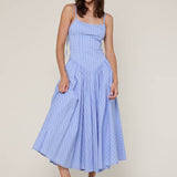 blue striped midi dress
pale blue summer dress
americana summer outfit
southern summer style
fit and flare midi dress
striped sundress for women
classic americana fashion
fourth of july outfit women
feminine summer midi dress
coastal countryside style
adjustable strap midi dress
blue and white striped dress
casual summer boutique dress
nostalgic summer fashion
east tennessee boutique clothing
summer picnic dress
farmhouse summer outfit
lightweight summer midi dress
romantic summer dress
countryside summer a