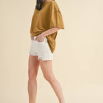 oversized cotton t shirt, raw hem tee, relaxed fit t shirt, mustard oversized tee, everyday cotton shirt, loose fit basic tee, casual summer t shirt, women's oversized crew neck tee, comfortable cotton basic, boyfriend fit t shirt